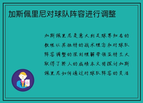 加斯佩里尼对球队阵容进行调整